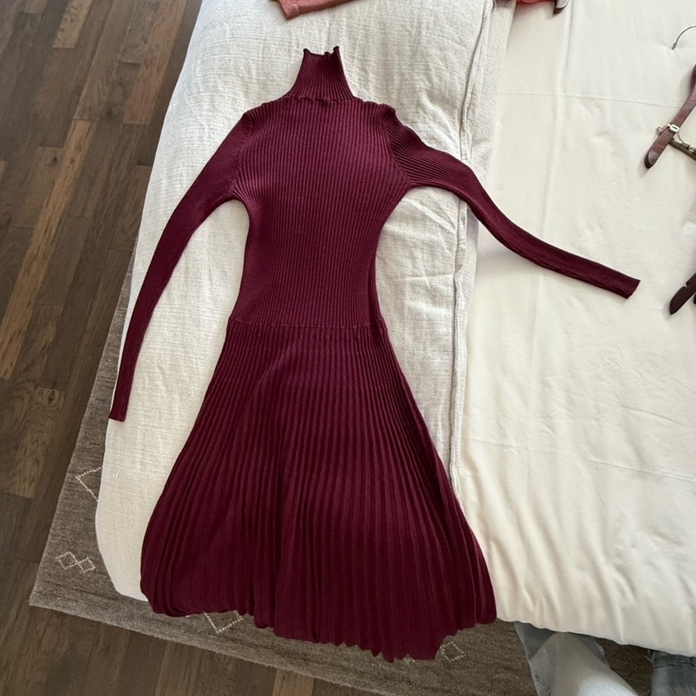 Chic Maroon Long Sleeve Knit Dress